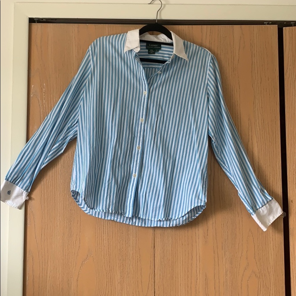 Ralph Lauren Blue and White Striped Button Up